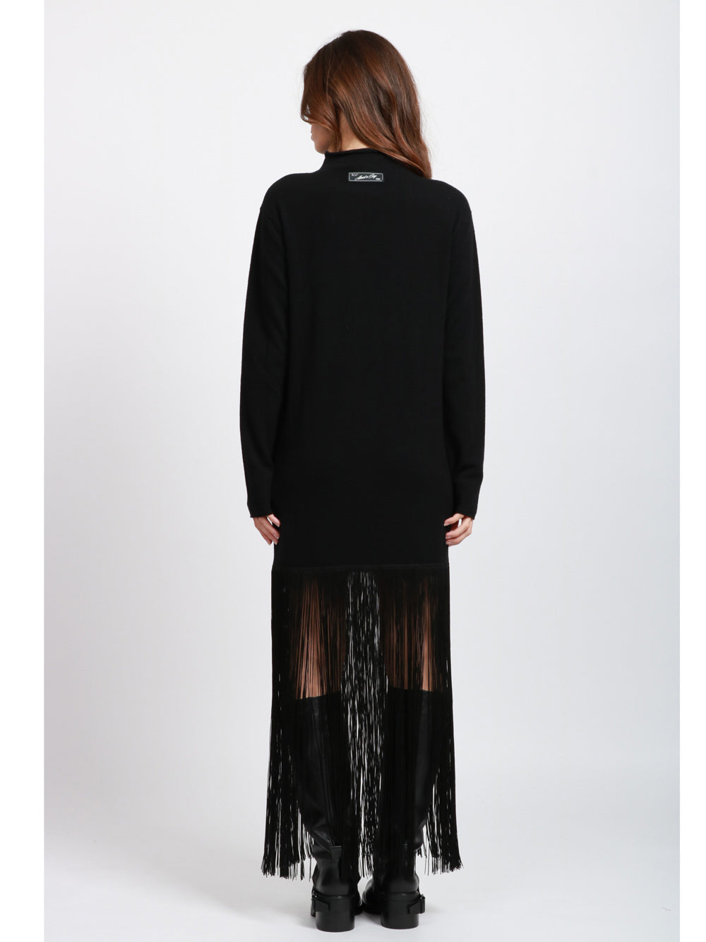 ERIKA CAVALLINI Vestito Daniela in Cashmere Nero con Frange Nero