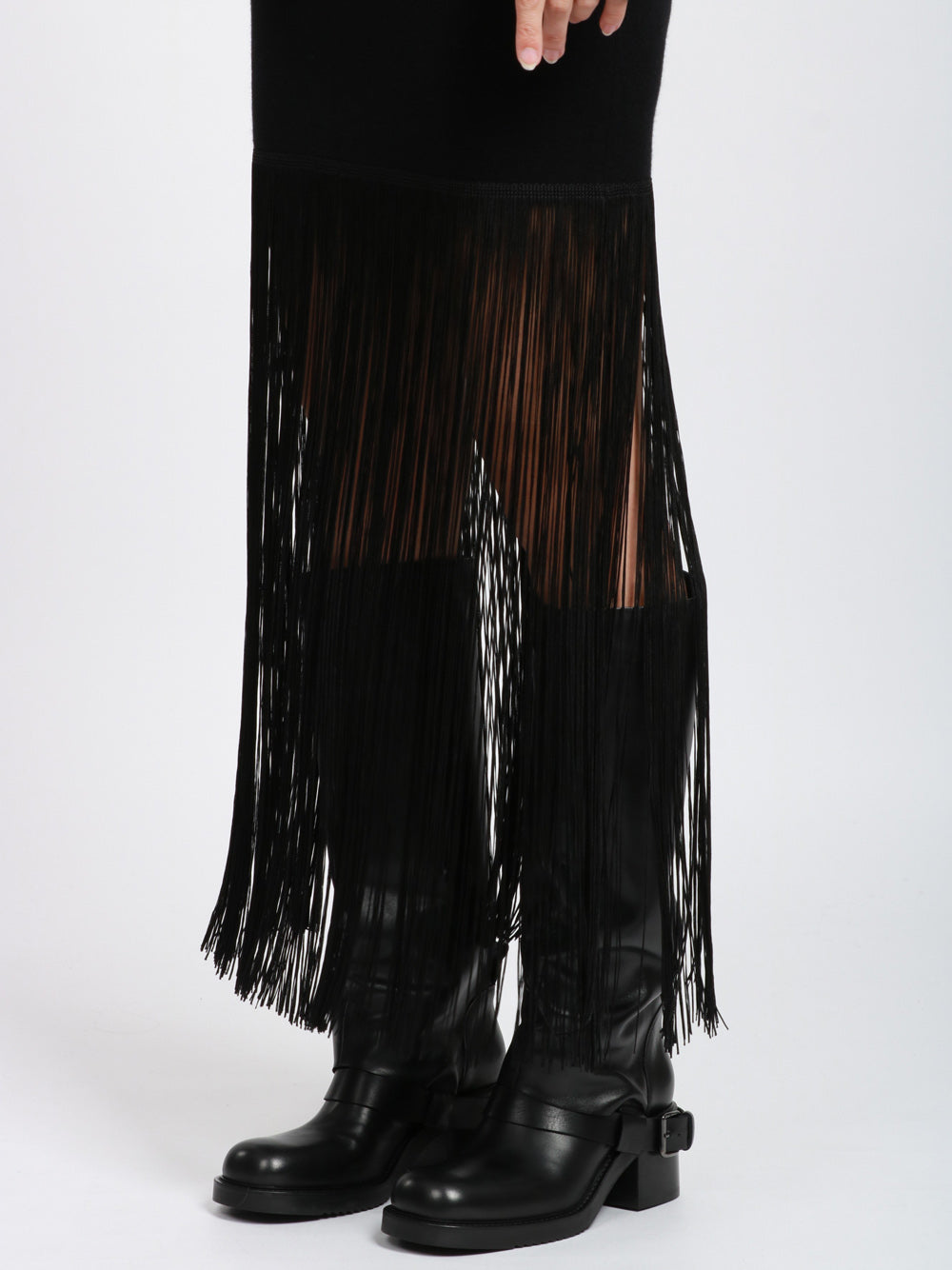 ERIKA CAVALLINI Vestito Daniela in Cashmere Nero con Frange Nero