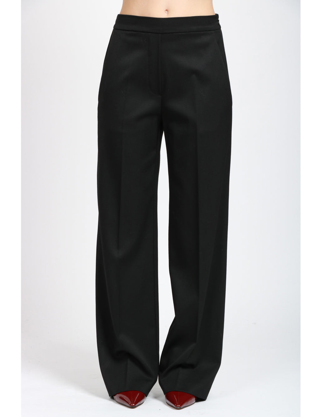 ERIKA CAVALLINI Pantaloni Isotta in Gabardina di Lana Neri Nero