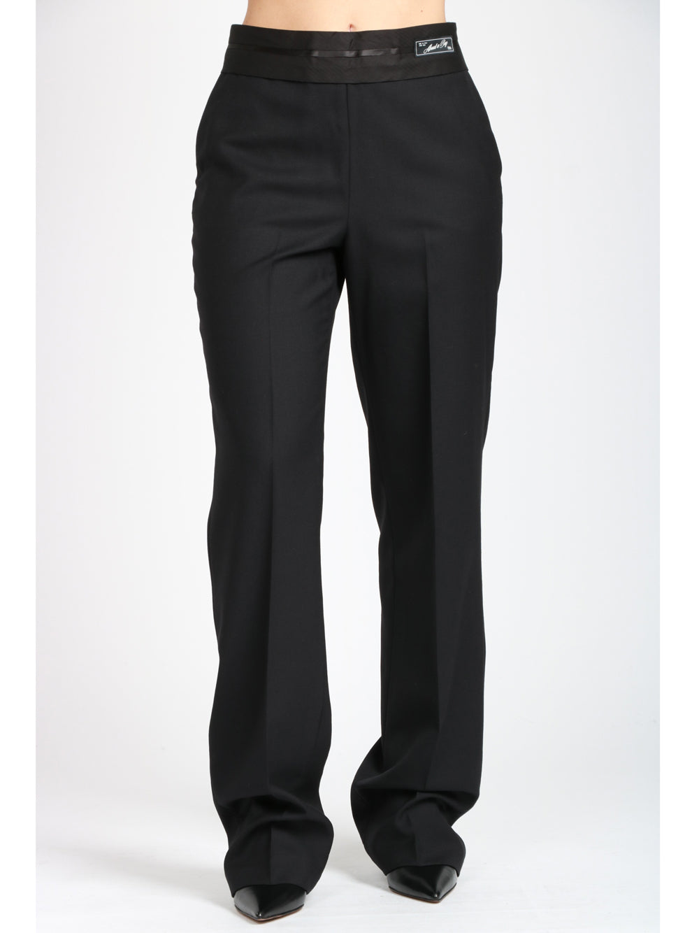 ERIKA CAVALLINI Pantaloni Luisa in Lana Neri con Fascione in Vita Nero