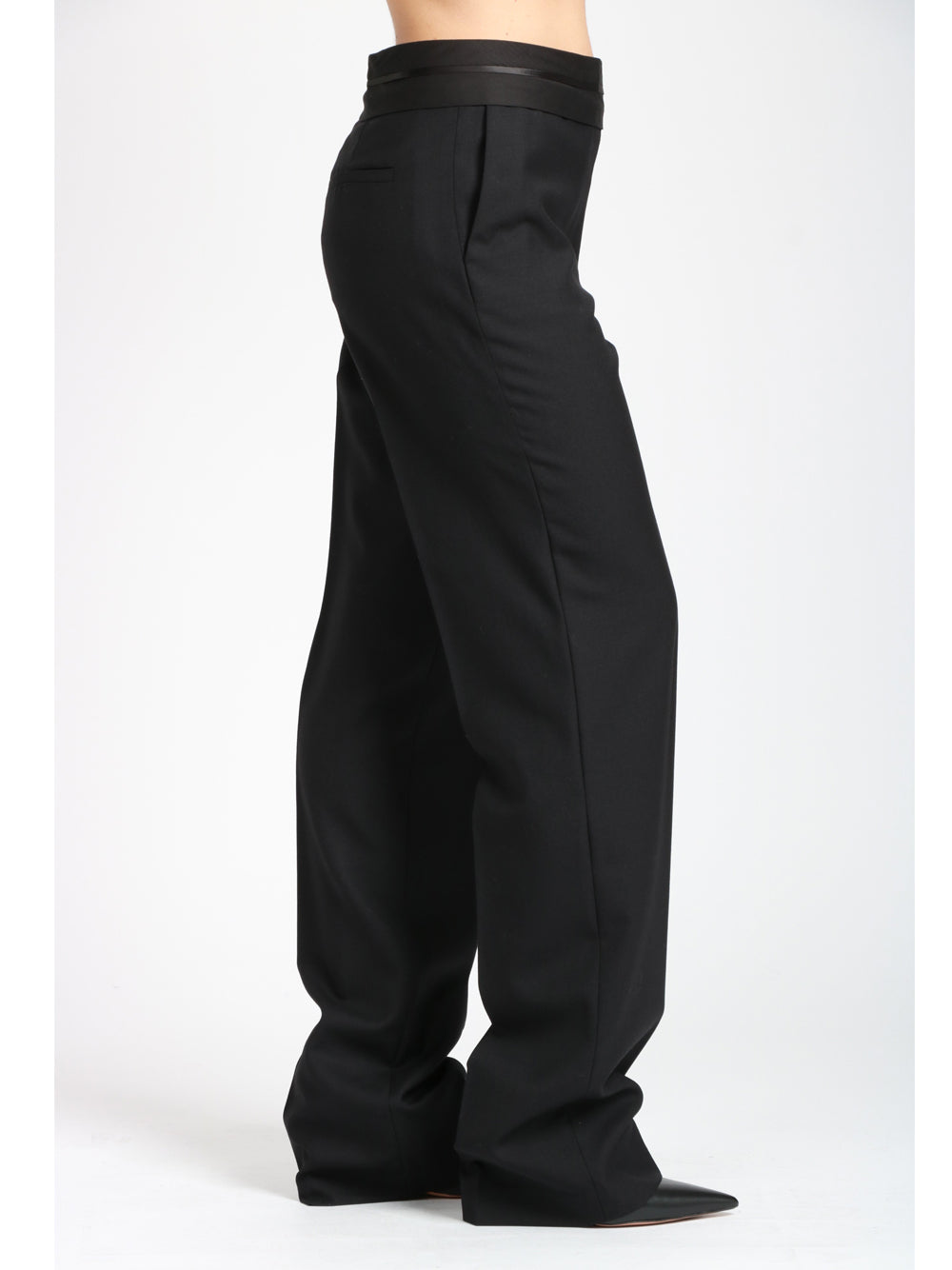 ERIKA CAVALLINI Pantaloni Luisa in Lana Neri con Fascione in Vita Nero