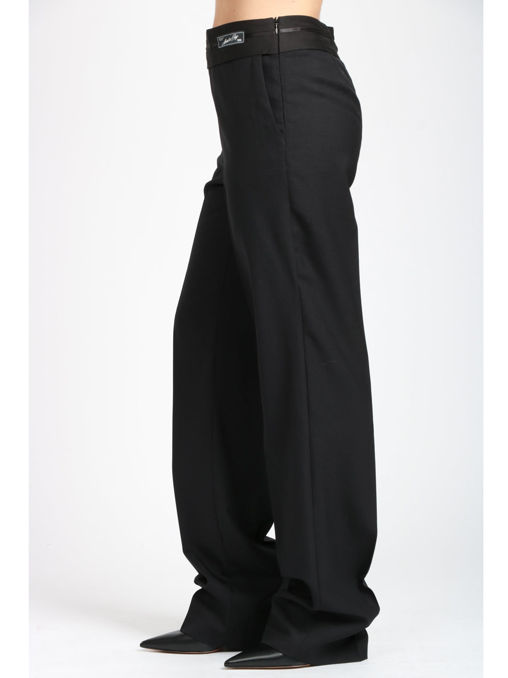ERIKA CAVALLINI Pantaloni Luisa in Lana Neri con Fascione in Vita Nero