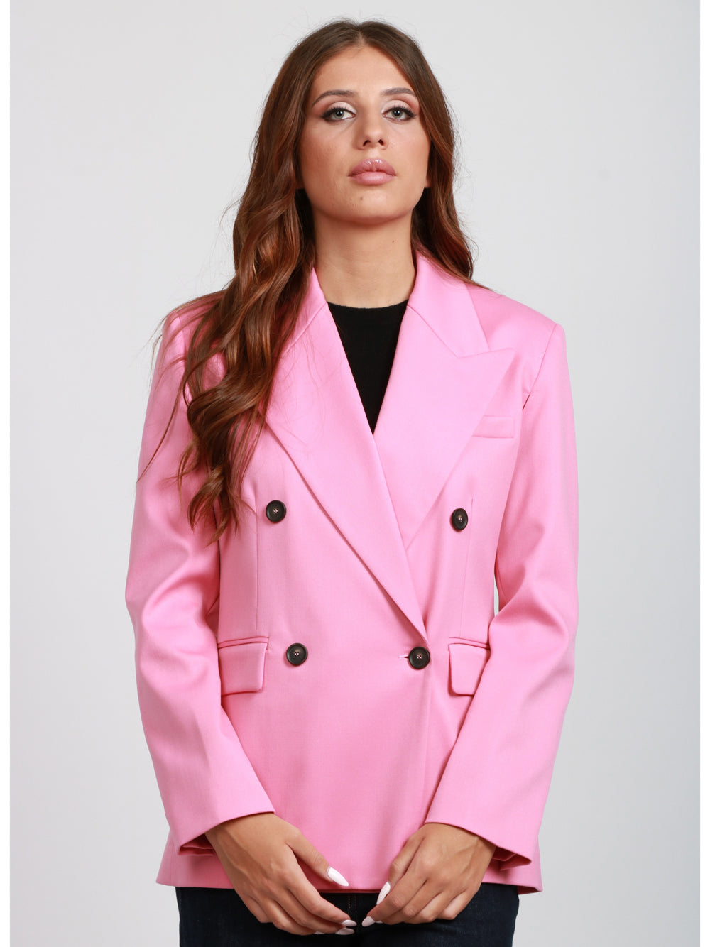 ERIKA CAVALLINI Giacca Sheila in Gabardina di Lana Rosa Doppiopetto Rosa bubble