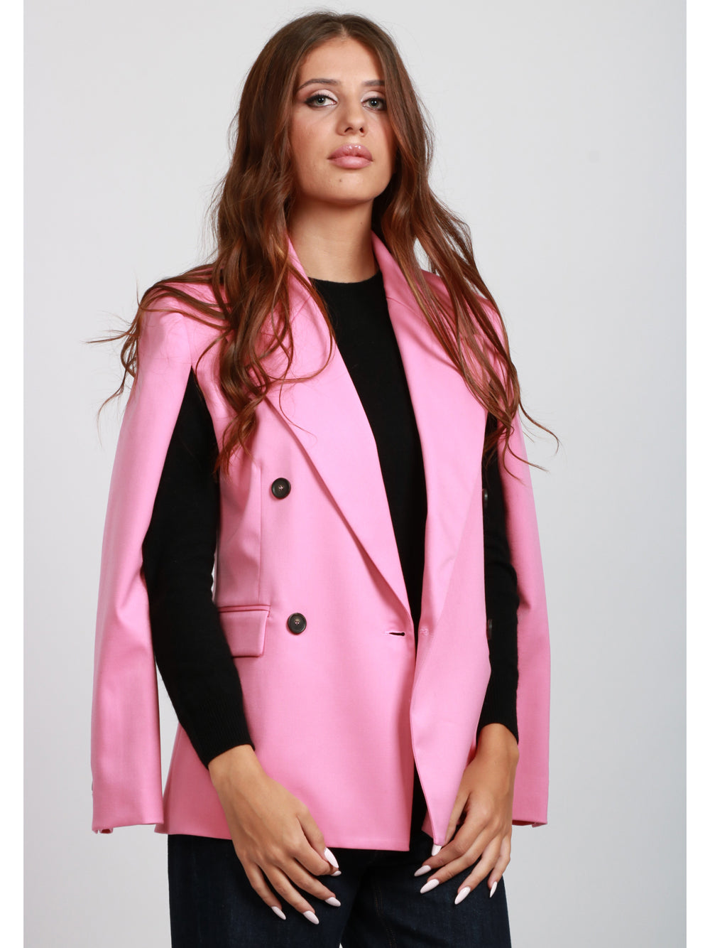 ERIKA CAVALLINI Giacca Sheila in Gabardina di Lana Rosa Doppiopetto Rosa bubble
