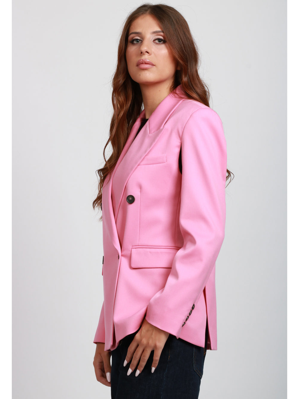 ERIKA CAVALLINI Giacca Sheila in Gabardina di Lana Rosa Doppiopetto Rosa bubble
