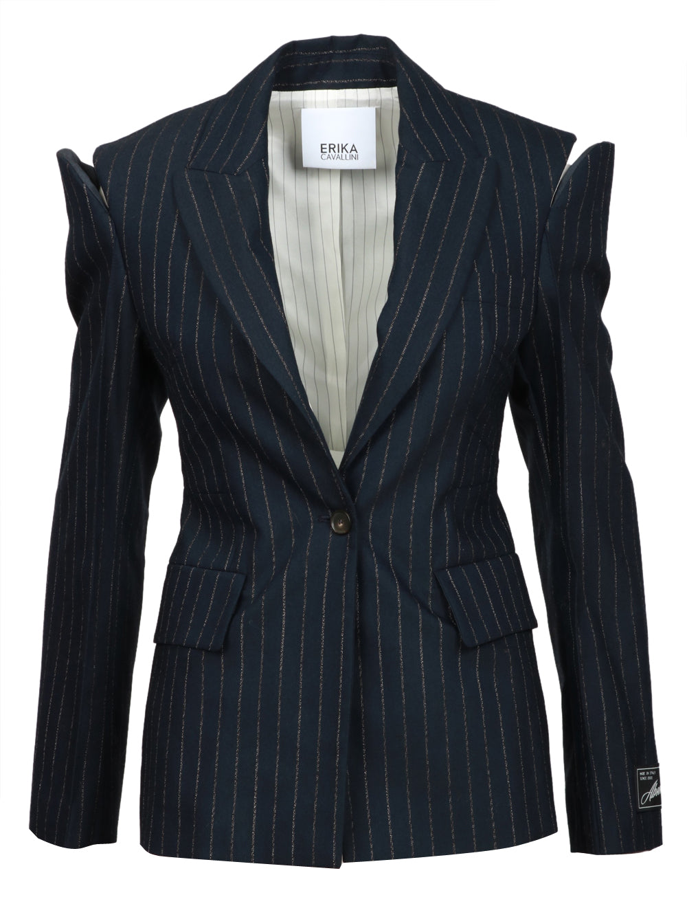 ERIKA CAVALLINI Giacca Tyler Blu Gessata con Cut out su Spalline Blu/bianco