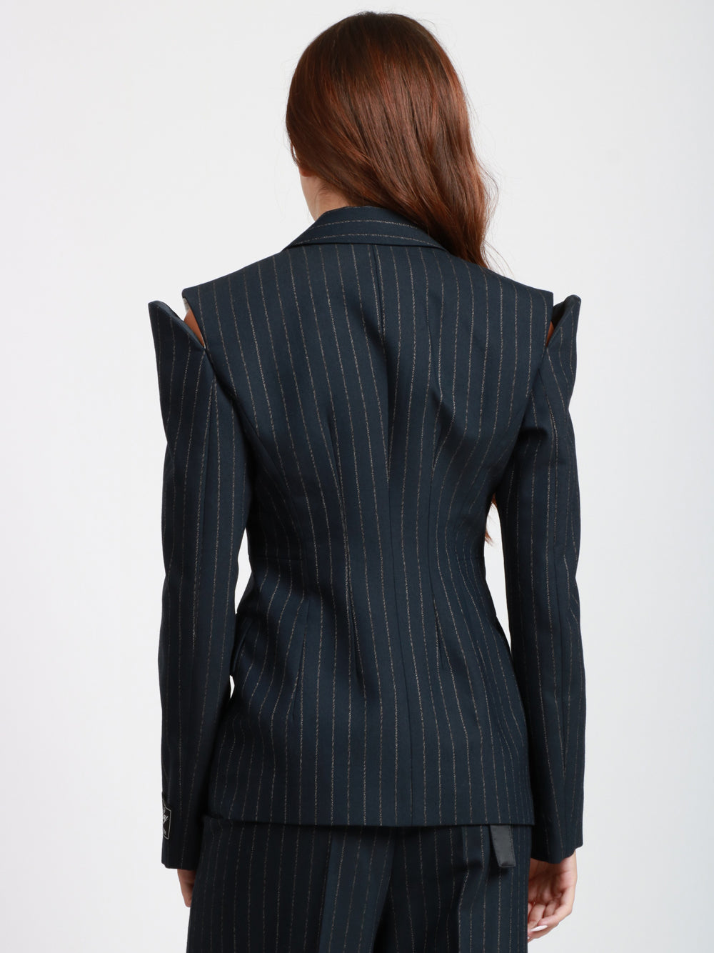 ERIKA CAVALLINI Giacca Tyler Blu Gessata con Cut out su Spalline Blu/bianco