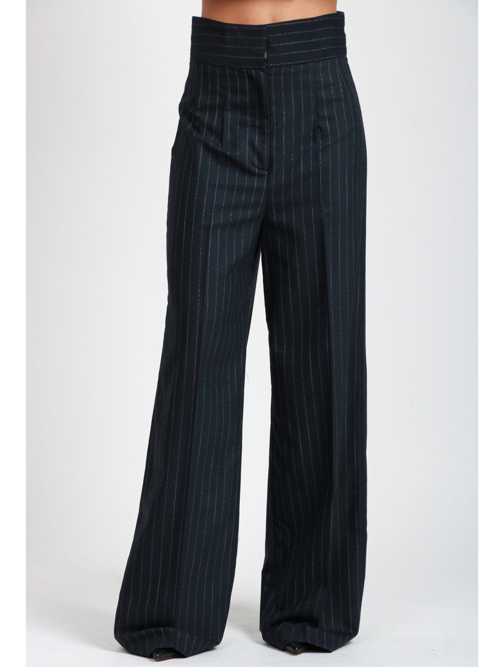 ERIKA CAVALLINI Pantaloni Vittoria in Flanella Gessato Blu Bianco Blu/bianco