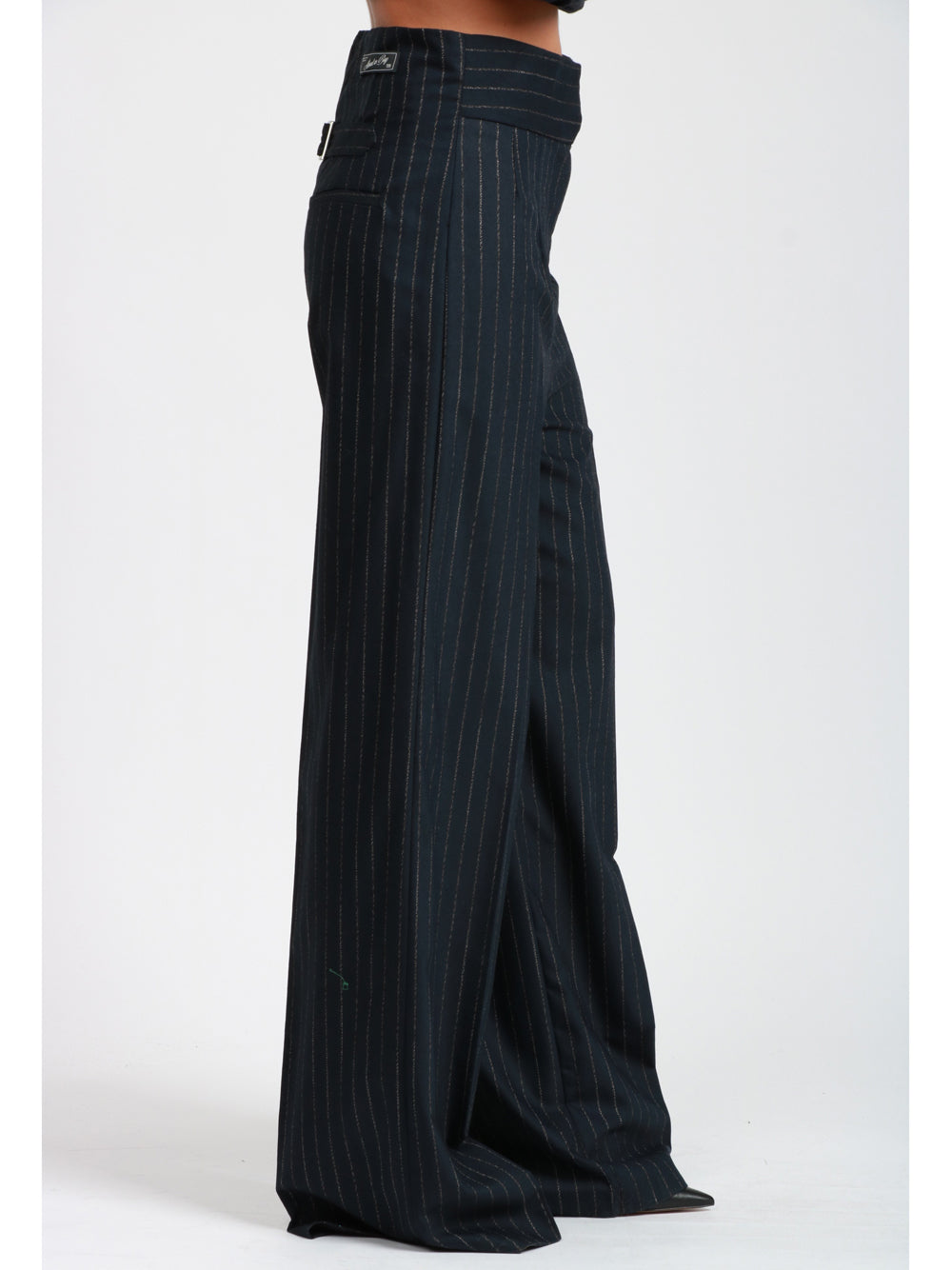 ERIKA CAVALLINI Pantaloni Vittoria in Flanella Gessato Blu Bianco Blu/bianco
