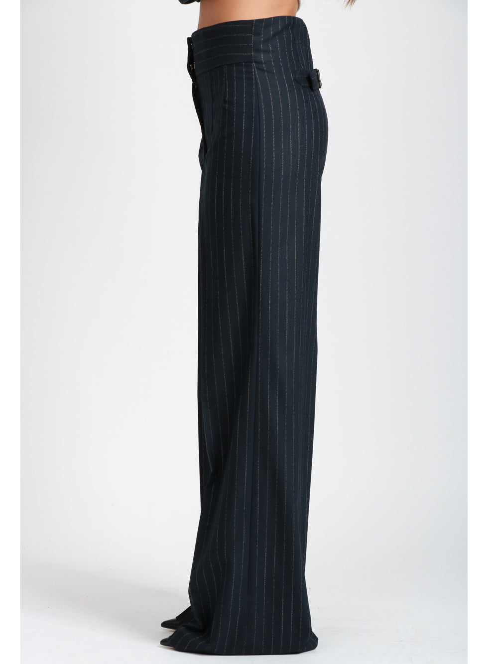 ERIKA CAVALLINI Pantaloni Vittoria in Flanella Gessato Blu Bianco Blu/bianco