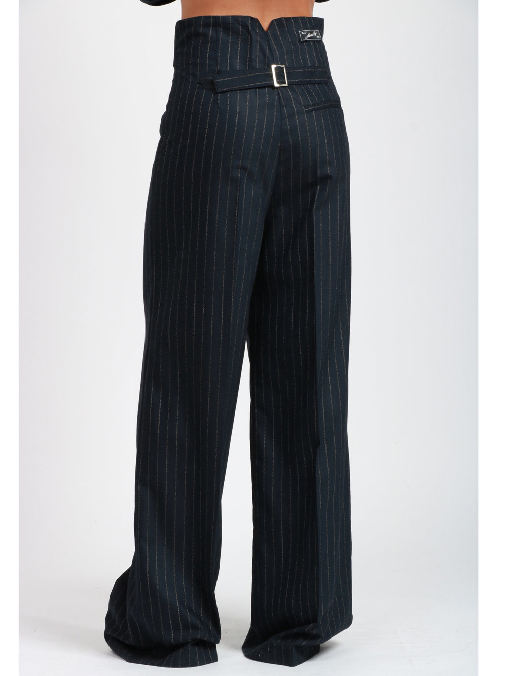 ERIKA CAVALLINI Pantaloni Vittoria in Flanella Gessato Blu Bianco Blu/bianco
