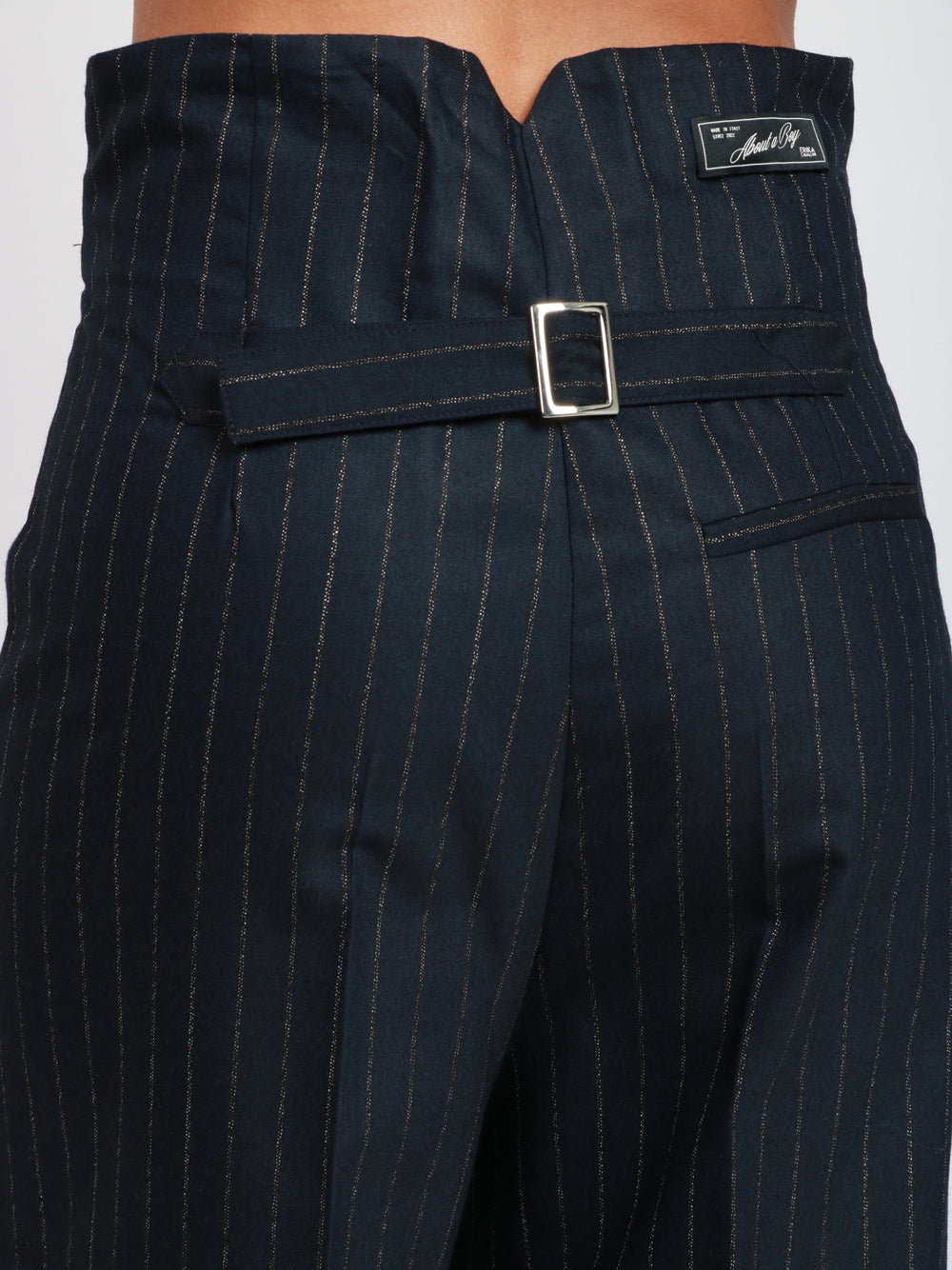 ERIKA CAVALLINI Pantaloni Vittoria in Flanella Gessato Blu Bianco Blu/bianco