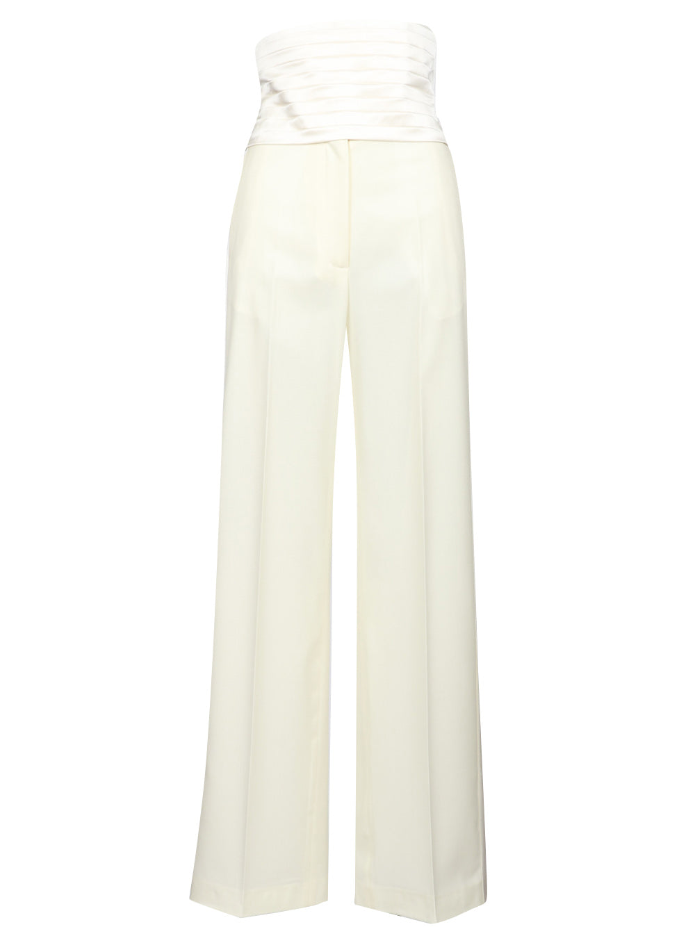 ERIKA CAVALLINI Pantaloni Enzo Smoking in Fresco di Lana Panna con Fascia Panna