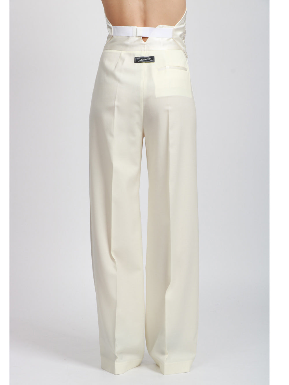 ERIKA CAVALLINI Pantaloni Enzo Smoking in Fresco di Lana Panna con Fascia Panna