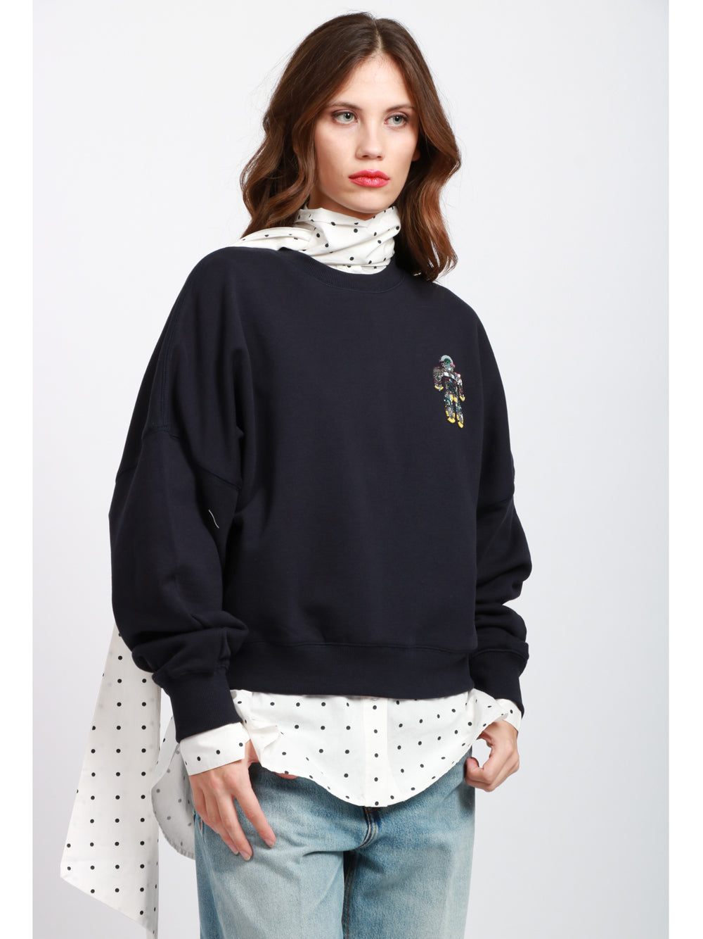 ESSENTIEL ANTWERP Felpa Ibernatus Girocollo in Cotone Blu con Robot Blu navy