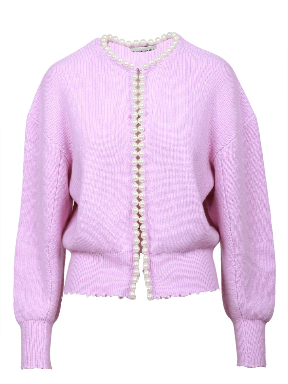 ESSENTIEL ANTWERP Cardigan Ideas in Misto Lana e Cashmere Rosa con Perle Rosa