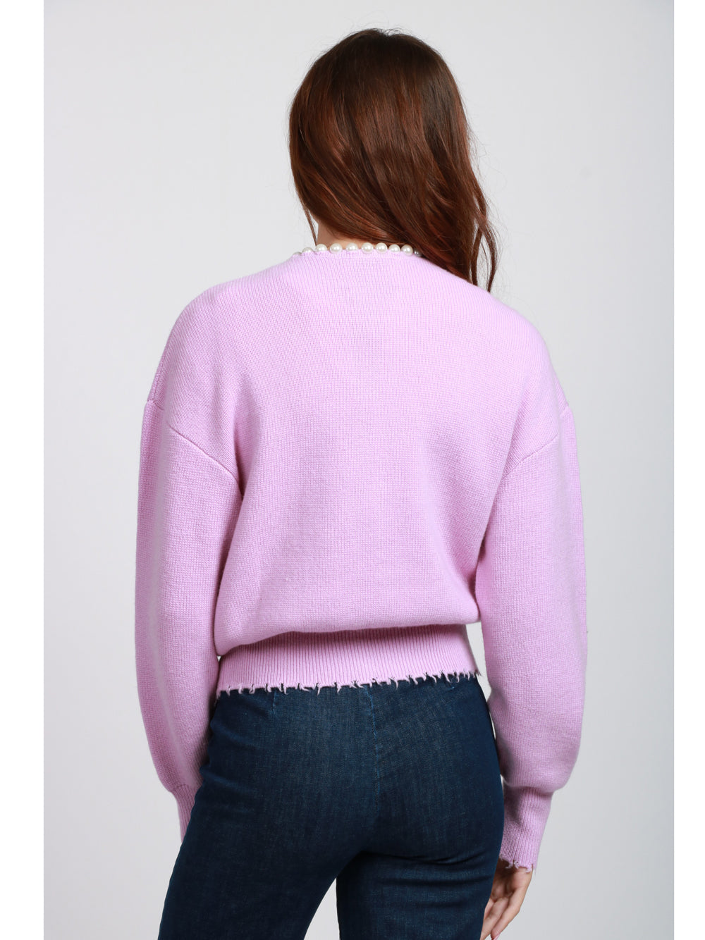 ESSENTIEL ANTWERP Cardigan Ideas in Misto Lana e Cashmere Rosa con Perle Rosa