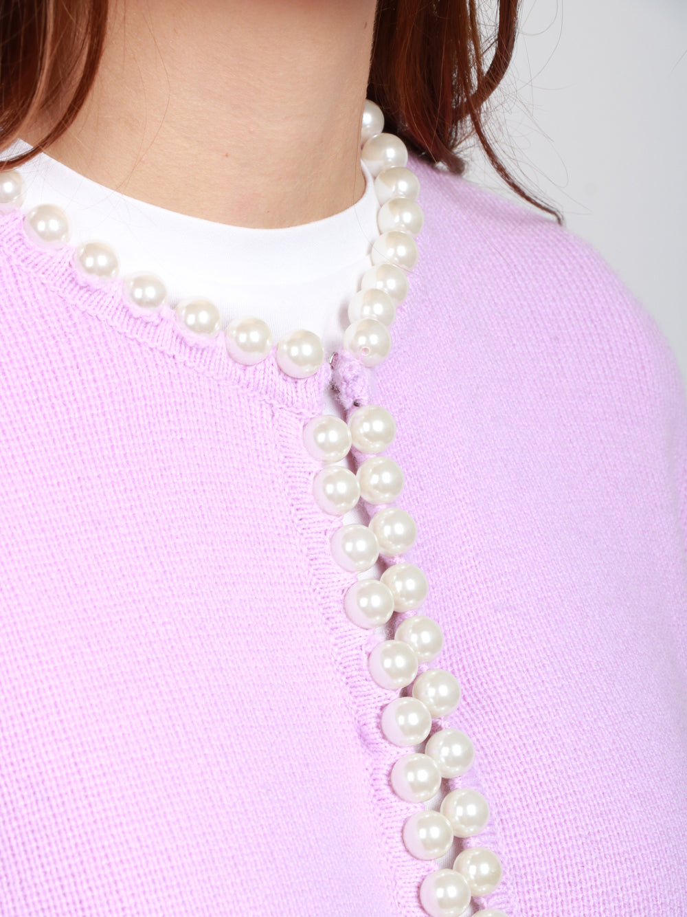 ESSENTIEL ANTWERP Cardigan Ideas in Misto Lana e Cashmere Rosa con Perle Rosa