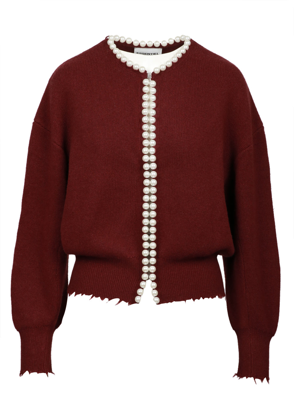ESSENTIEL ANTWERP Cardigan Ideas in Misto Lana e Cashmere Bordeaux con Perle Bordeaux