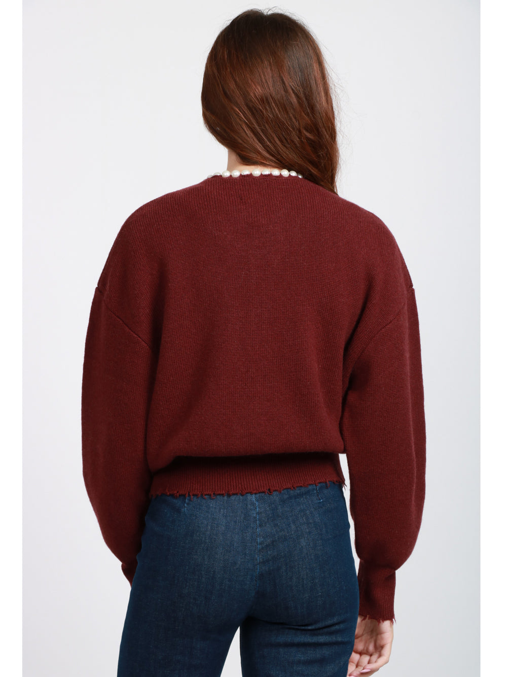 ESSENTIEL ANTWERP Cardigan Ideas in Misto Lana e Cashmere Bordeaux con Perle Bordeaux