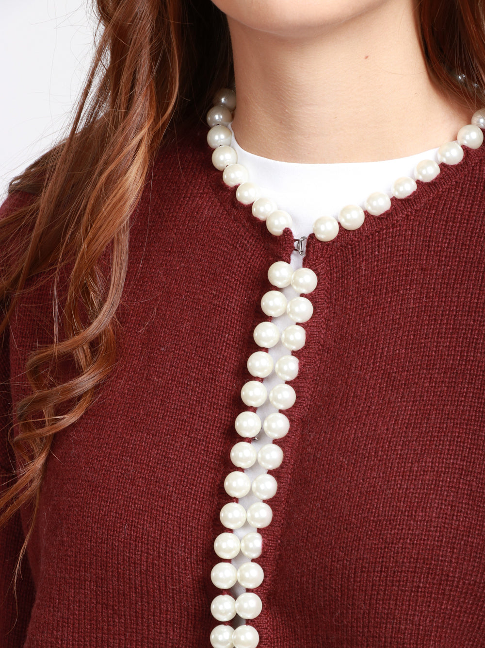 ESSENTIEL ANTWERP Cardigan Ideas in Misto Lana e Cashmere Bordeaux con Perle Bordeaux