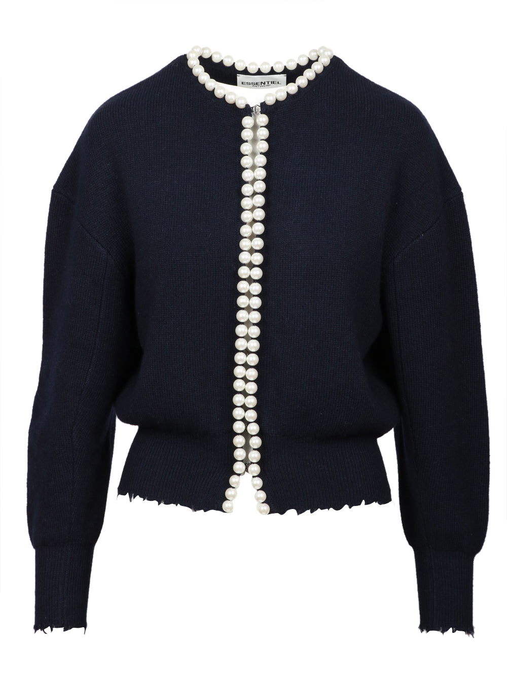ESSENTIEL ANTWERP Cardigan Ideas in Misto Lana e Cashmere Blu Notte con Perle Blu notte