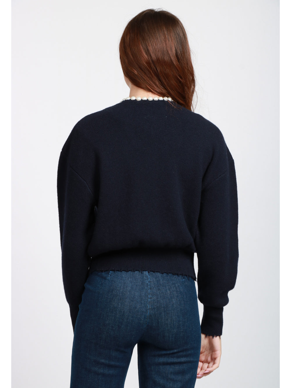 ESSENTIEL ANTWERP Cardigan Ideas in Misto Lana e Cashmere Blu Notte con Perle Blu notte