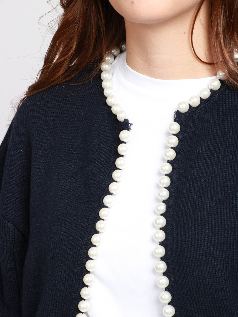 ESSENTIEL ANTWERP Cardigan Ideas in Misto Lana e Cashmere Blu Notte con Perle Blu notte
