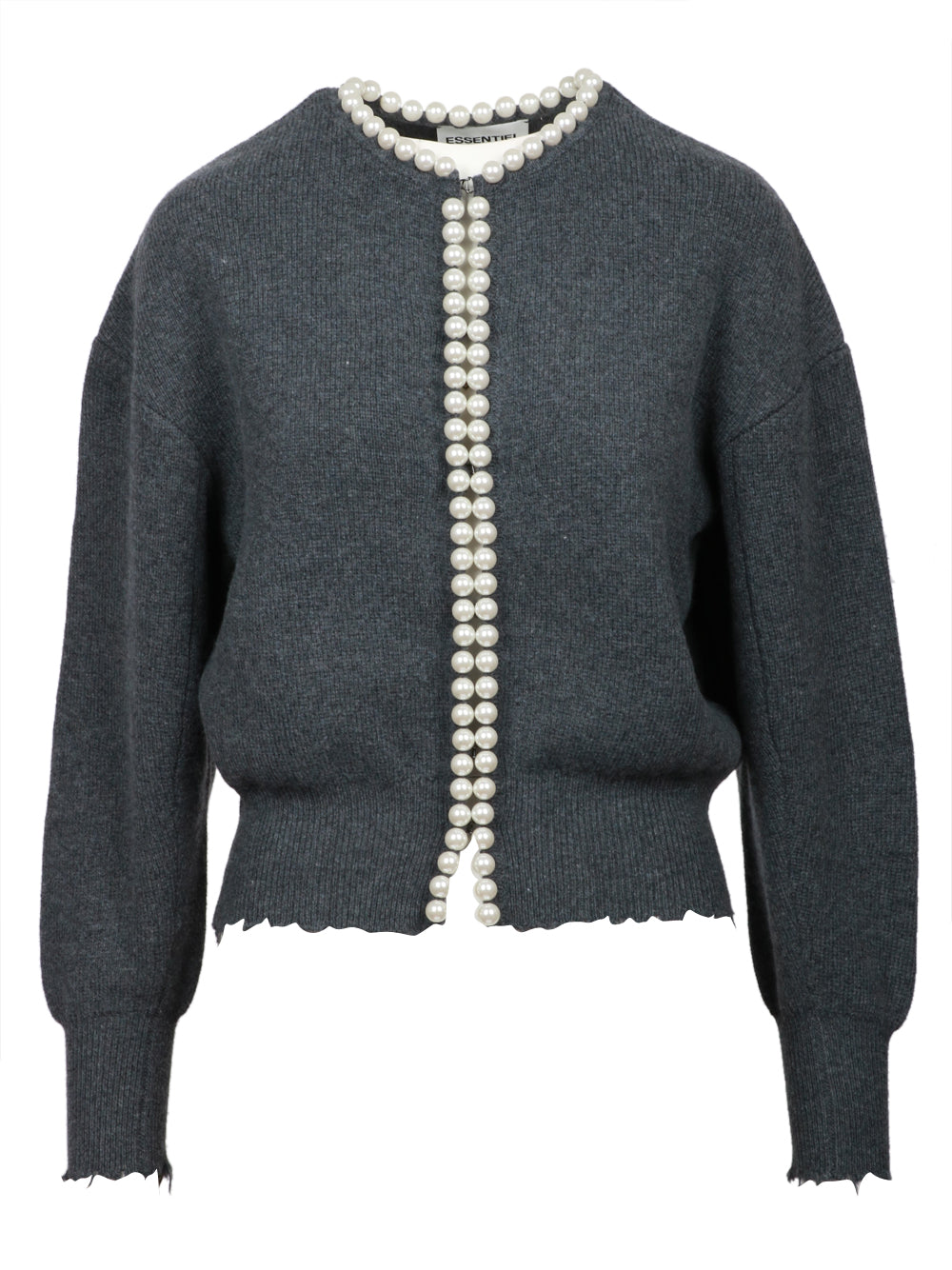 ESSENTIEL ANTWERP Cardigan Ideas in Misto Lana e Cashmere Grigio con Perle Grigio