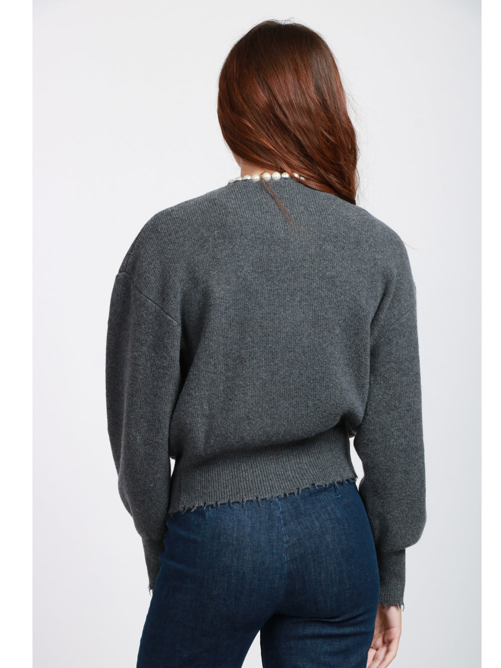 ESSENTIEL ANTWERP Cardigan Ideas in Misto Lana e Cashmere Grigio con Perle Grigio