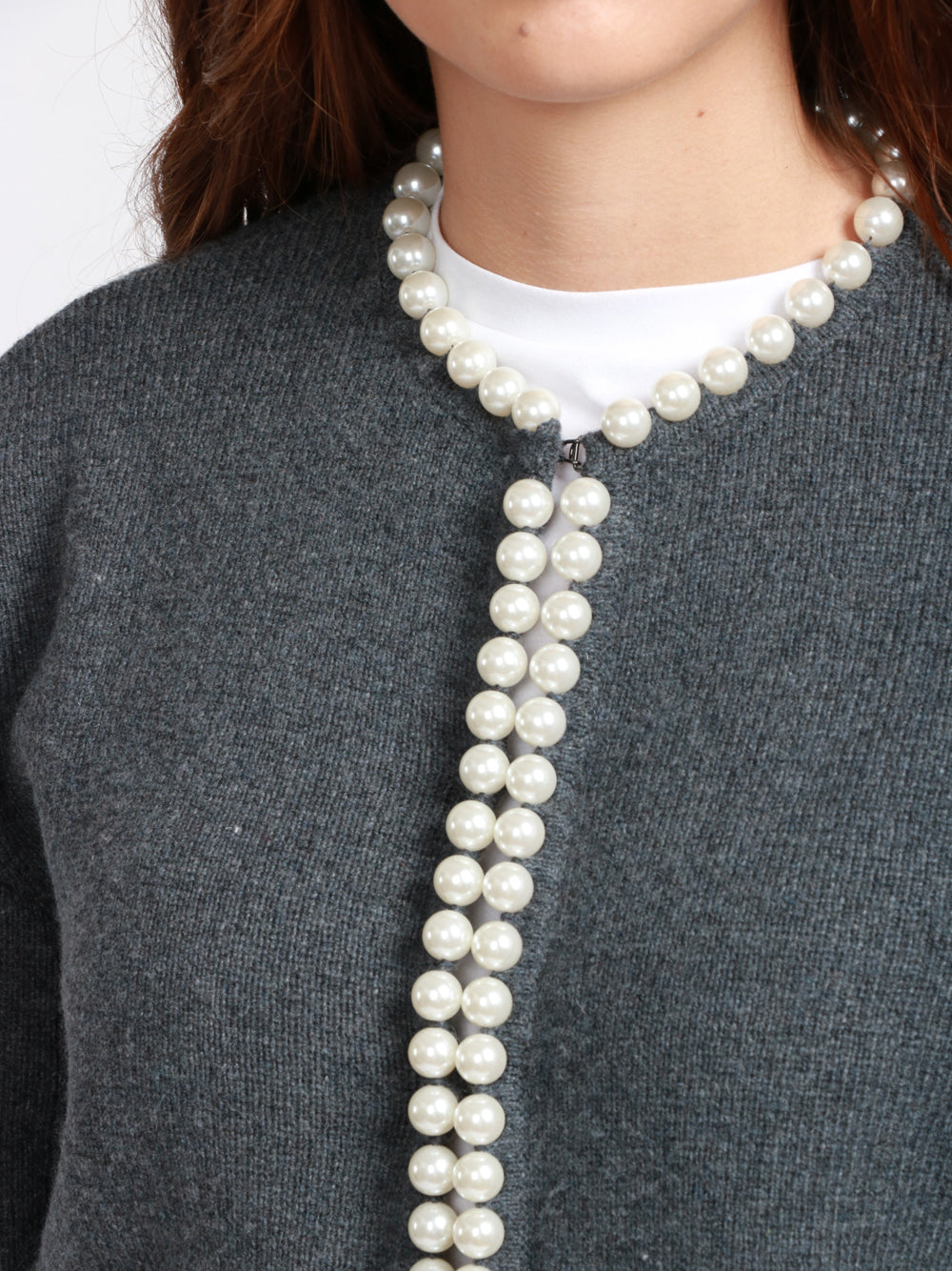 ESSENTIEL ANTWERP Cardigan Ideas in Misto Lana e Cashmere Grigio con Perle Grigio