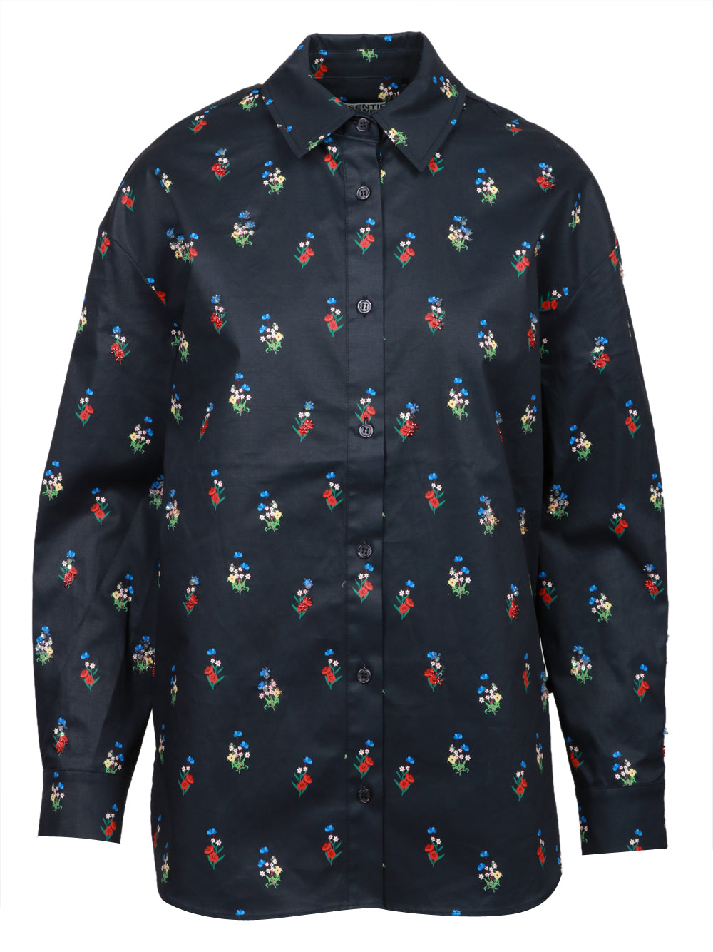 ESSENTIEL ANTWERP Camicia Ililly in Cotone Blu con Fiori in Paillettes Blu+color