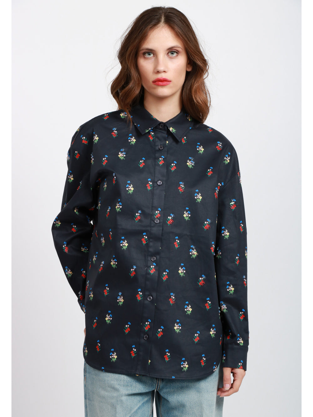 ESSENTIEL ANTWERP Camicia Ililly in Cotone Blu con Fiori in Paillettes Blu+color