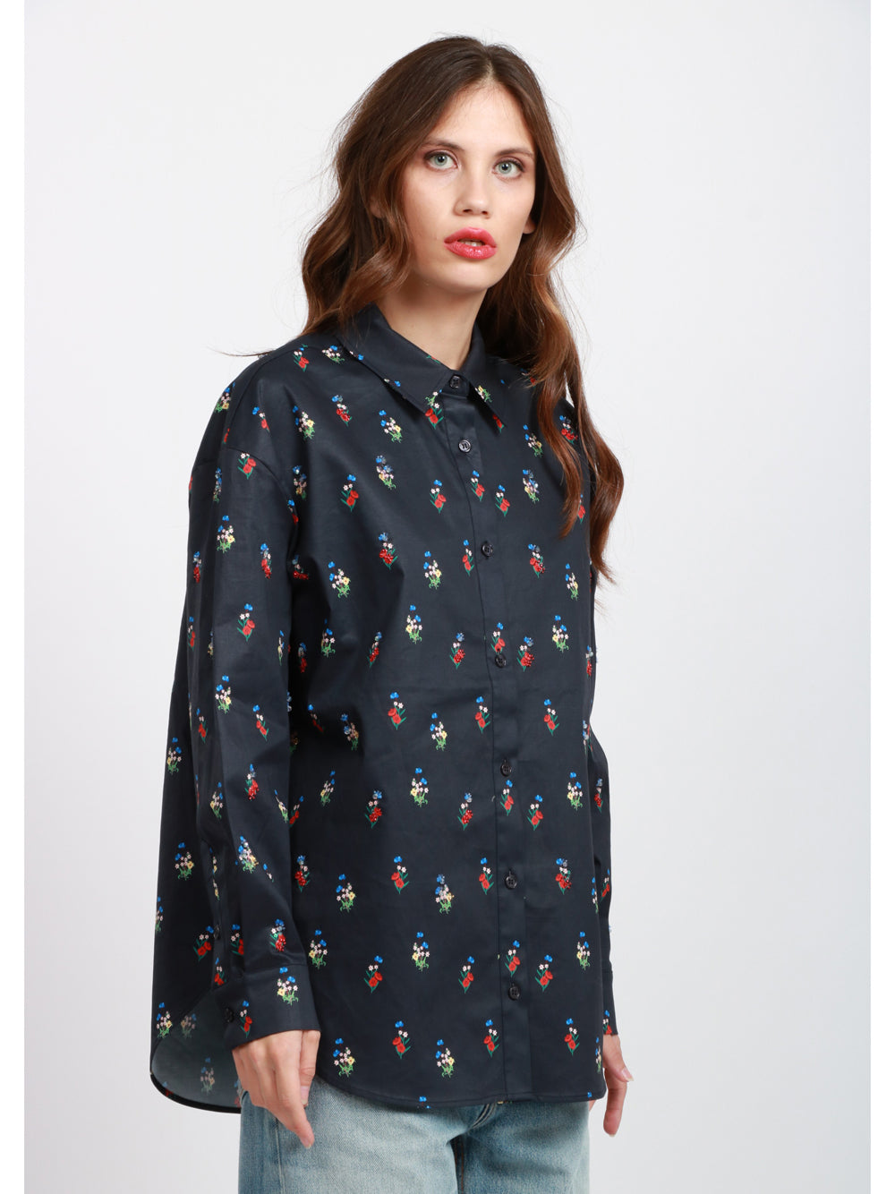 ESSENTIEL ANTWERP Camicia Ililly in Cotone Blu con Fiori in Paillettes Blu+color