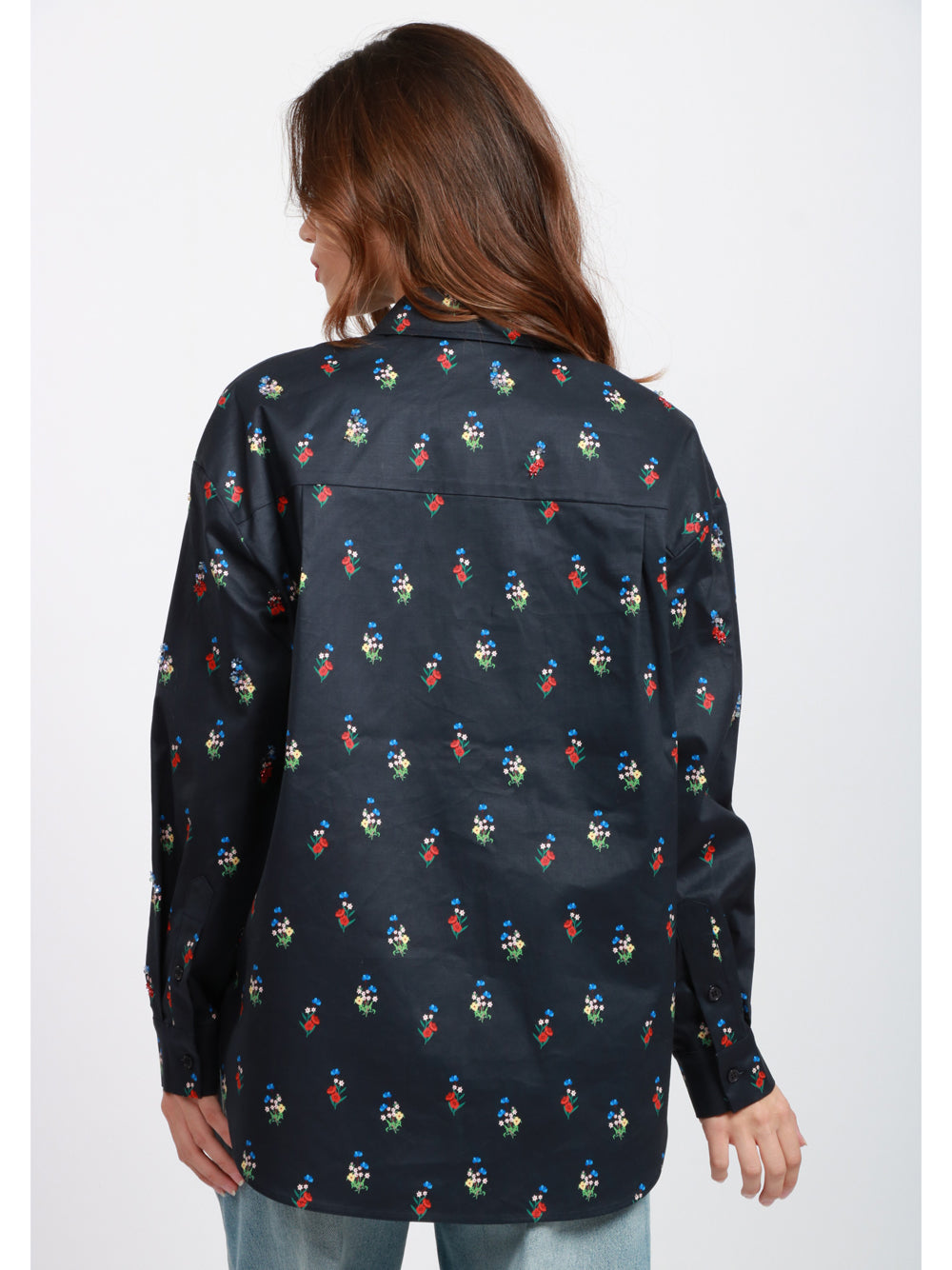 ESSENTIEL ANTWERP Camicia Ililly in Cotone Blu con Fiori in Paillettes Blu+color