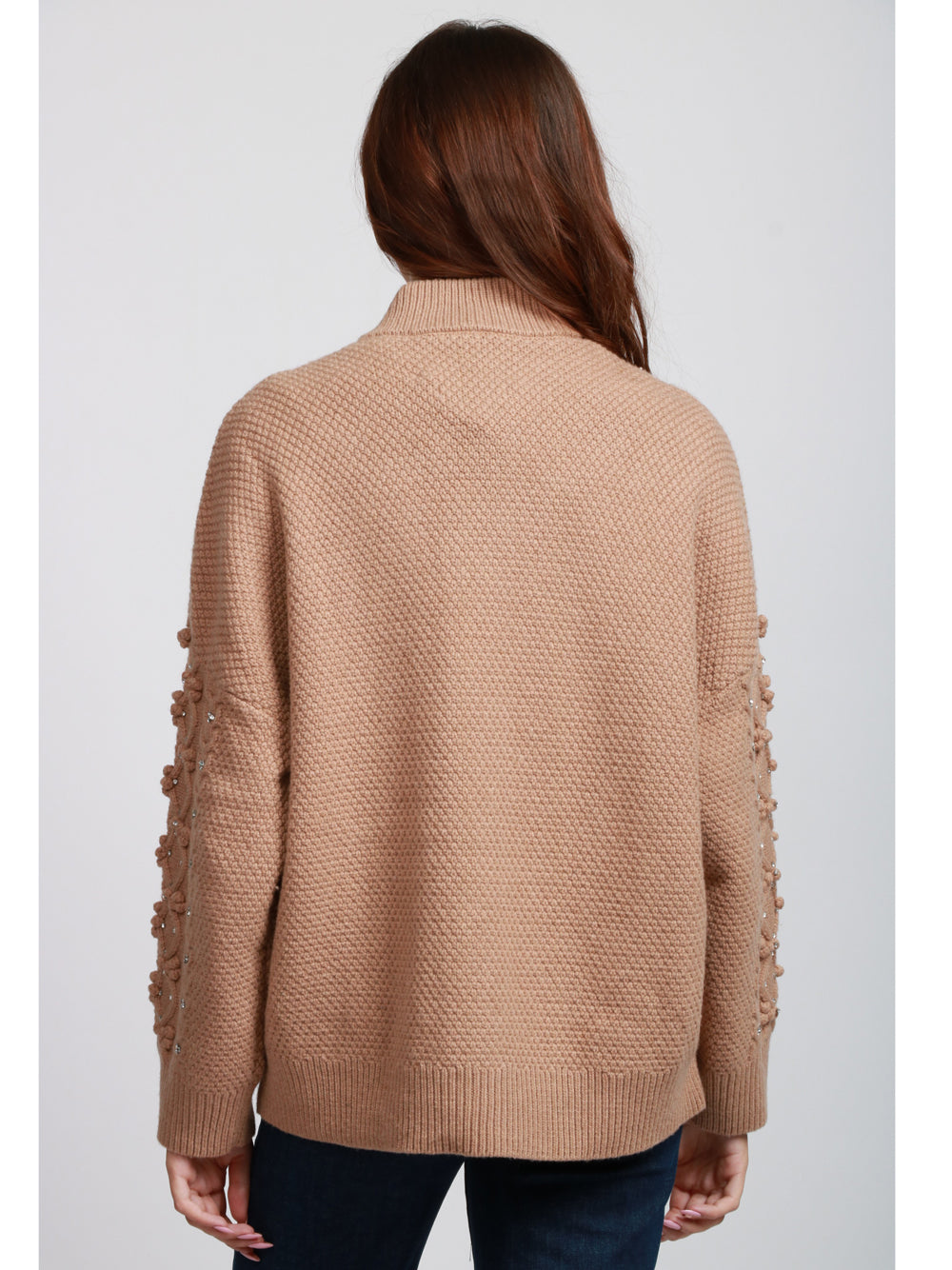 ESSENTIEL ANTWERP Cardigan Iltimate in Lana Cammello con Lavorazione e Strass Cammello