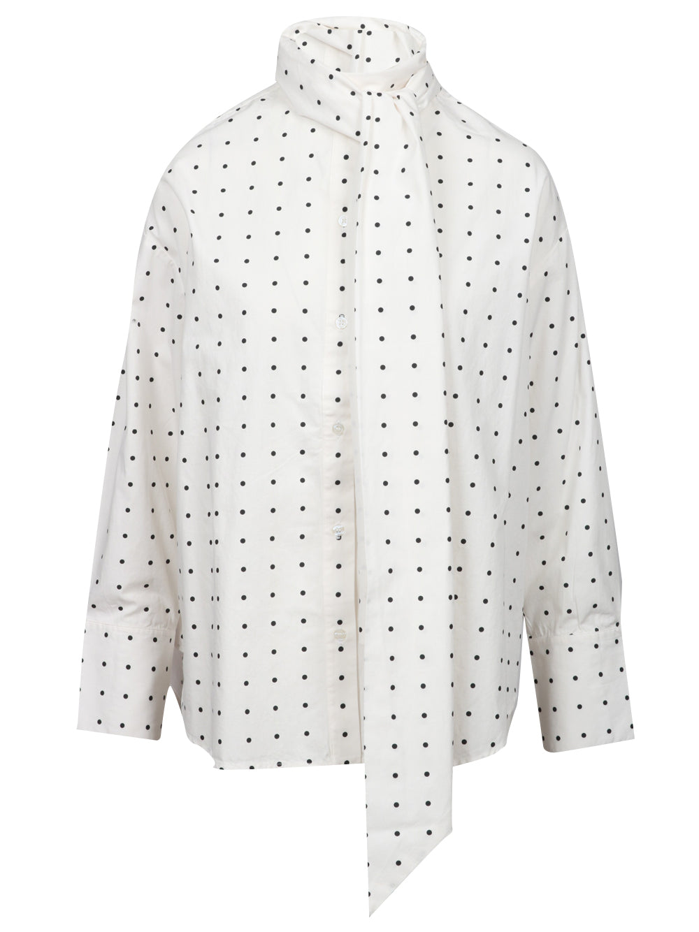 ESSENTIEL ANTWERP Camicia Imoverit Over in Cotone Bianca a Pois con Fiocco Bianco/nero