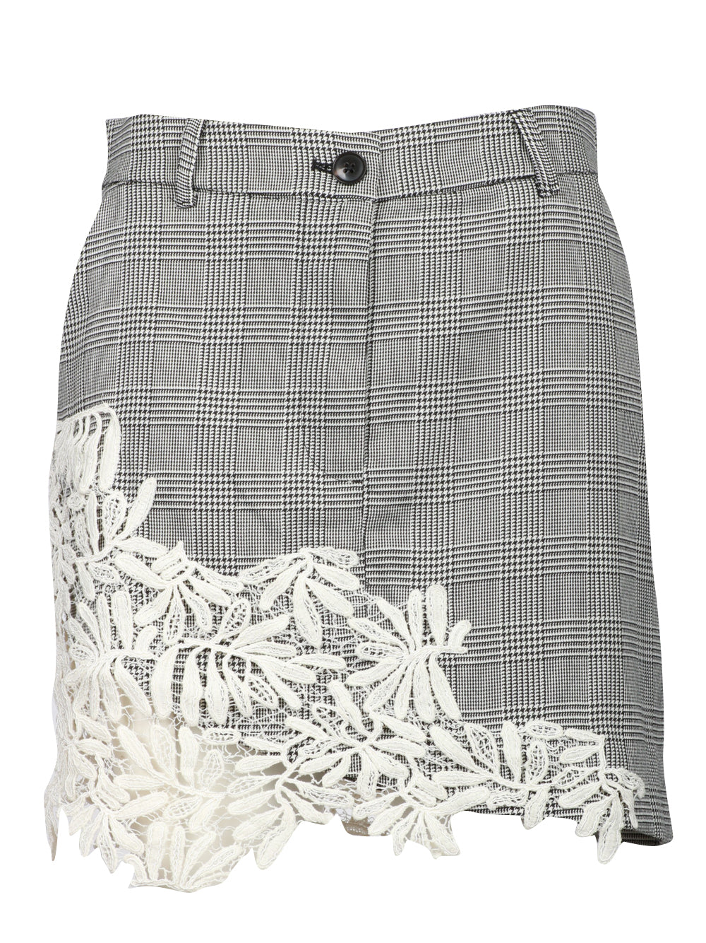 ESSENTIEL ANTWERP Minigonna Interior in Principe di Galles Grigia con Pizzo Grigio/nero/bianco