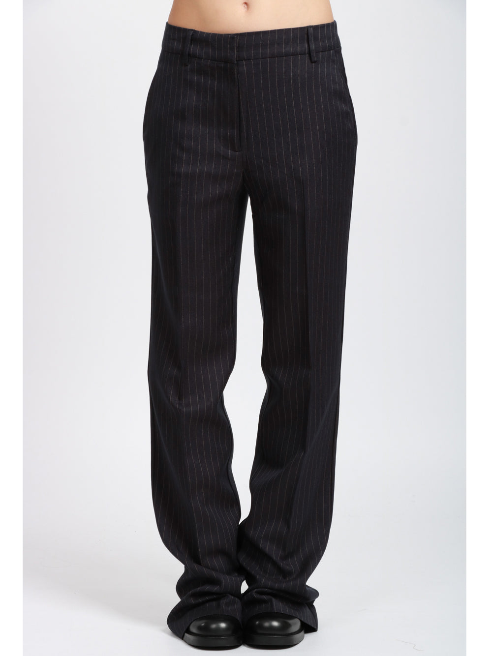 ESSENTIEL ANTWERP Pantaloni Invade a Zampa Gessato Blu e Bianco Blu/bianco