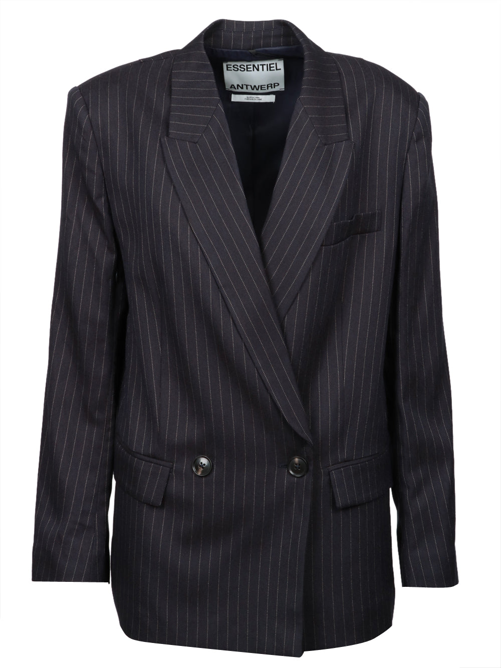 ESSENTIEL ANTWERP Giacca Ipursuit Doppiopetto Gessata Blu e Bianca Blu/bianco