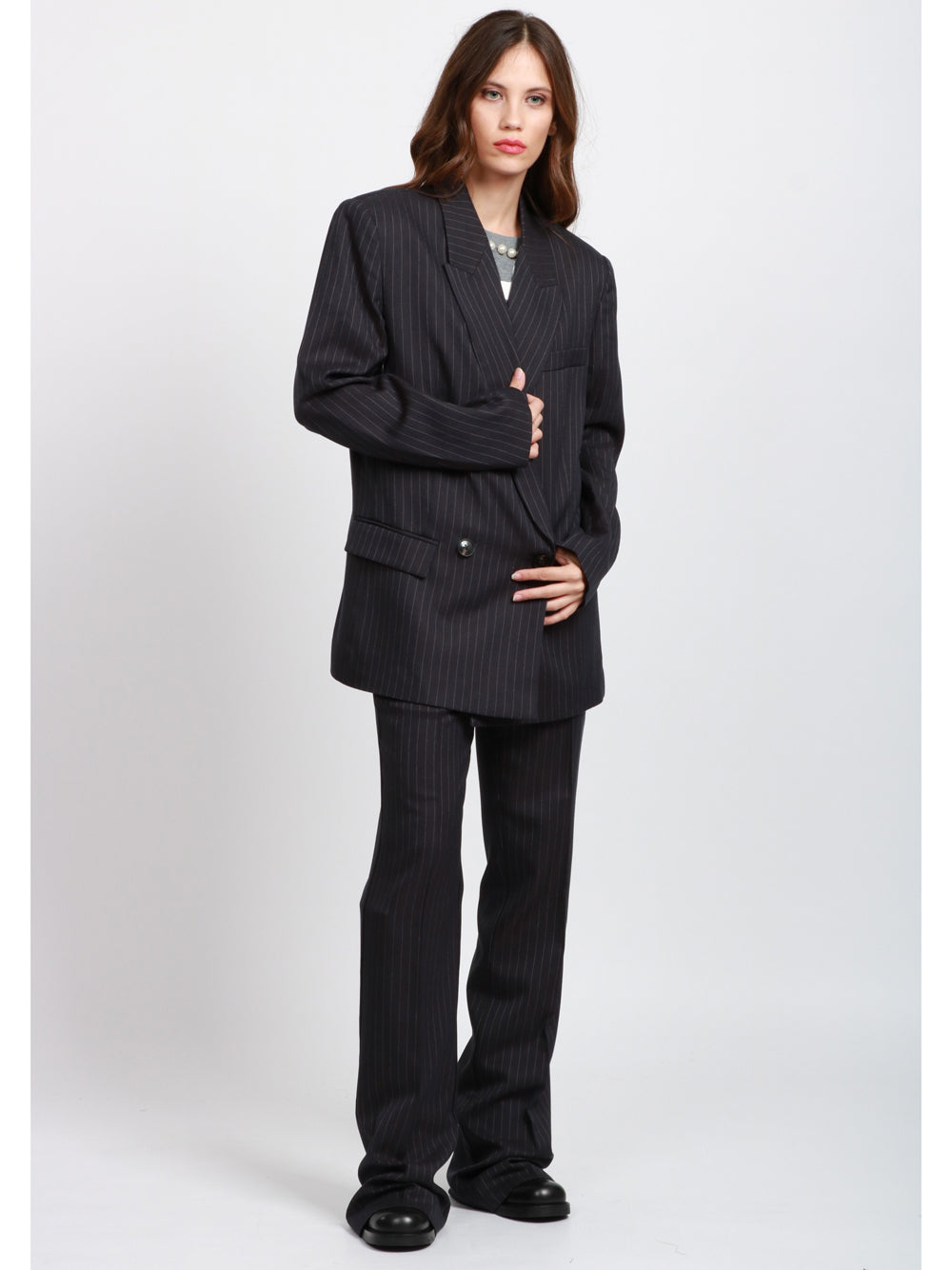 ESSENTIEL ANTWERP Giacca Ipursuit Doppiopetto Gessata Blu e Bianca Blu/bianco