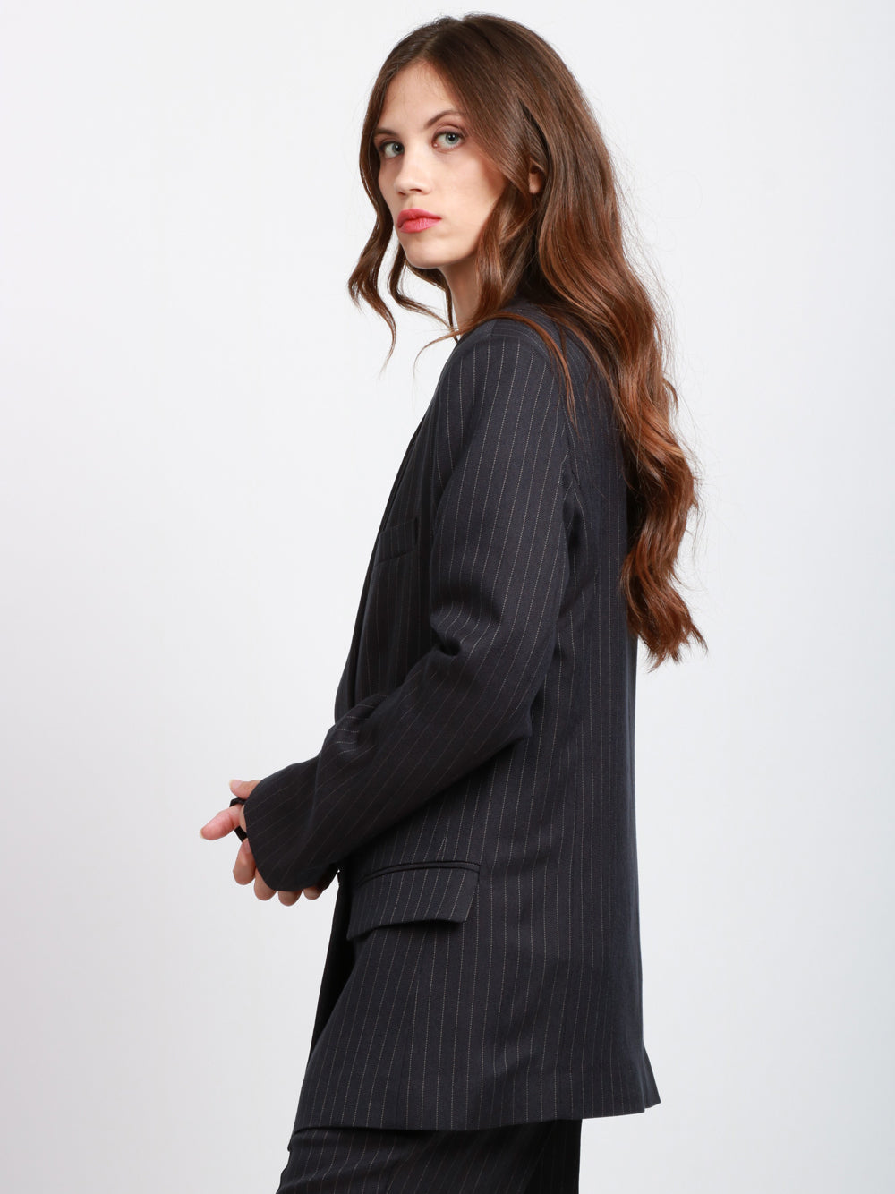 ESSENTIEL ANTWERP Giacca Ipursuit Doppiopetto Gessata Blu e Bianca Blu/bianco