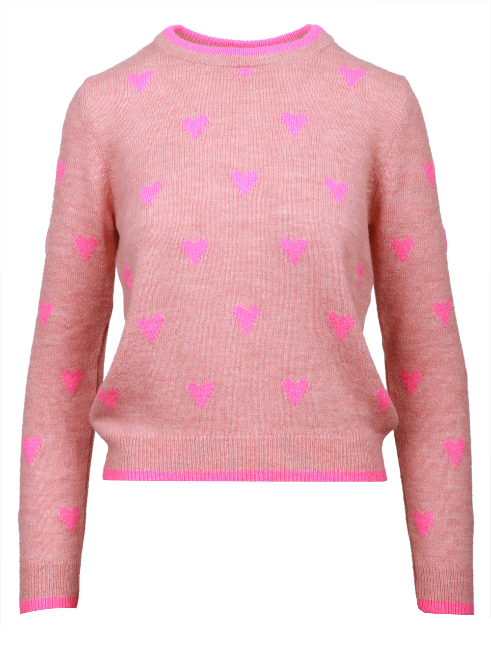 ESSENTIEL ANTWERP Maglia Isa Girocollo in Misto Lana Rosa con Cuori Rosa/rosso