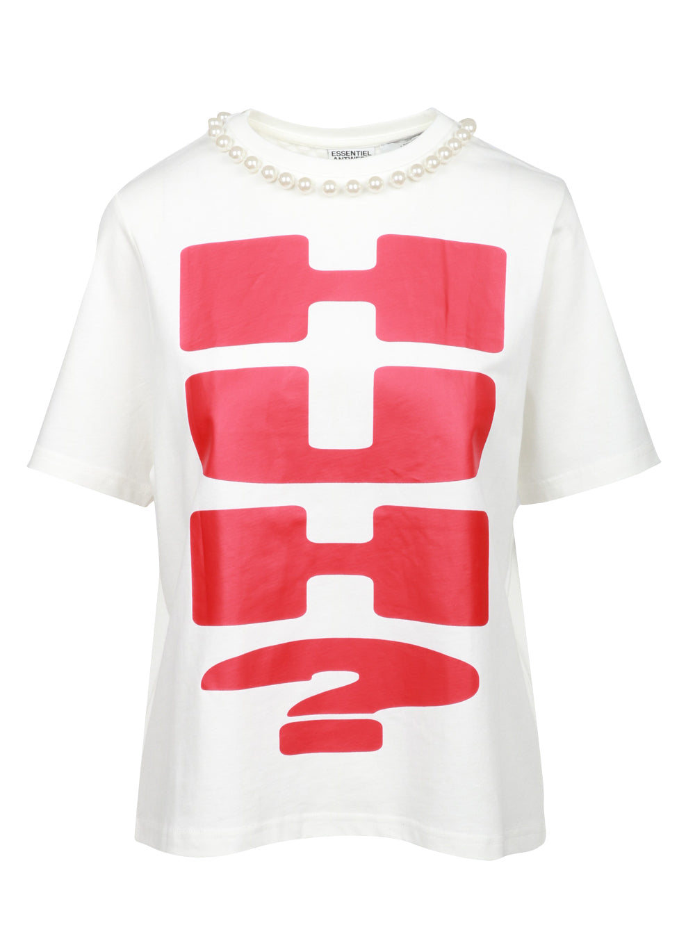 ESSENTIEL ANTWERP T-Shirt Isos Girocollo in Cotone Bianca e Rossa con Perle Bianco/rosso