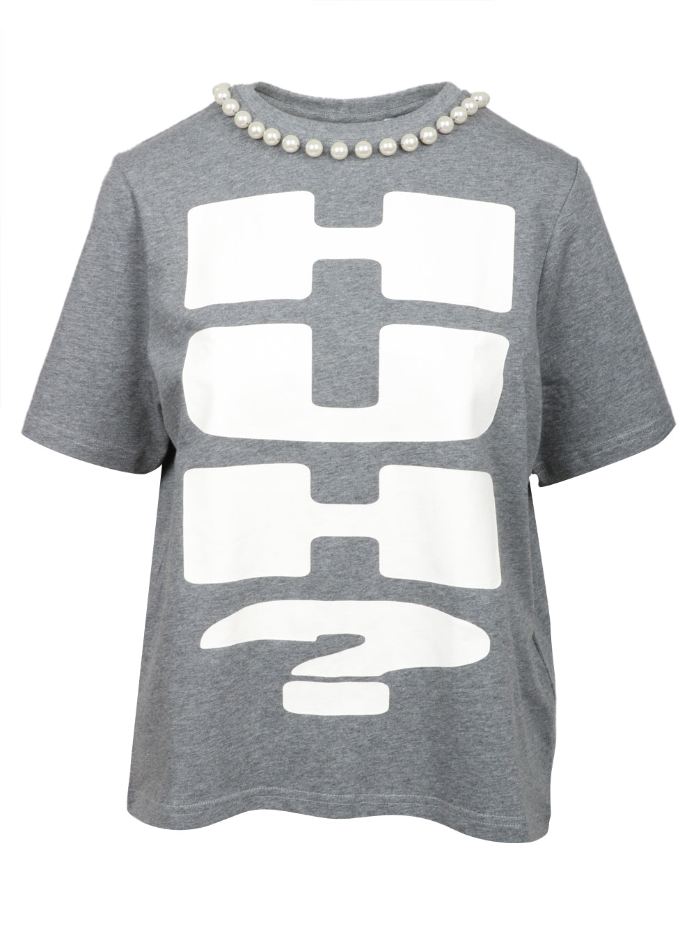 ESSENTIEL ANTWERP T-Shirt Isos Girocollo in Cotone Grigia e Bianca con Perle Grigio/bianco