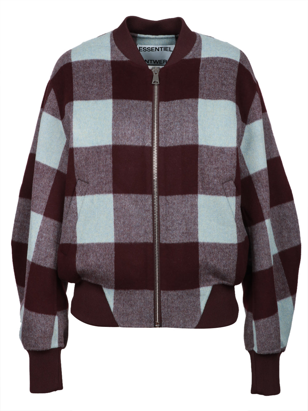 ESSENTIEL ANTWERP Bomber Iti in Lana Check Viola e Celeste Cielo/viola