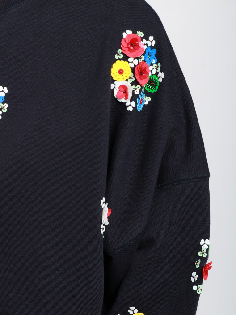 ESSENTIEL ANTWERP Felpa Itro Girocollo in Cotone Blu con Fiori Paillettes Blu+color