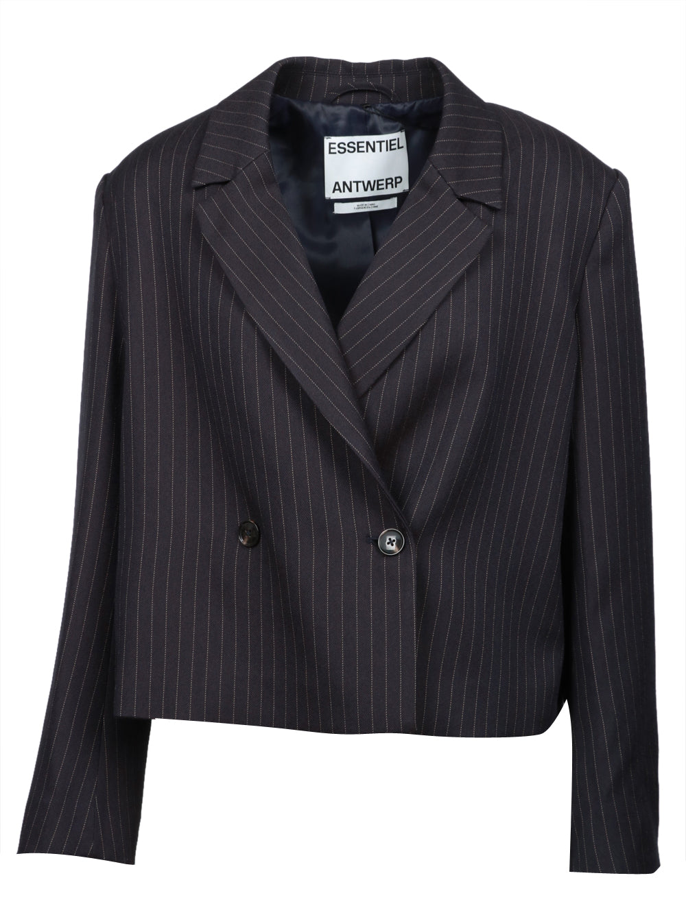 ESSENTIEL ANTWERP Giacca Itzel Spencer Doppiopetto Gessata Blu e Bianca Blu/bianco