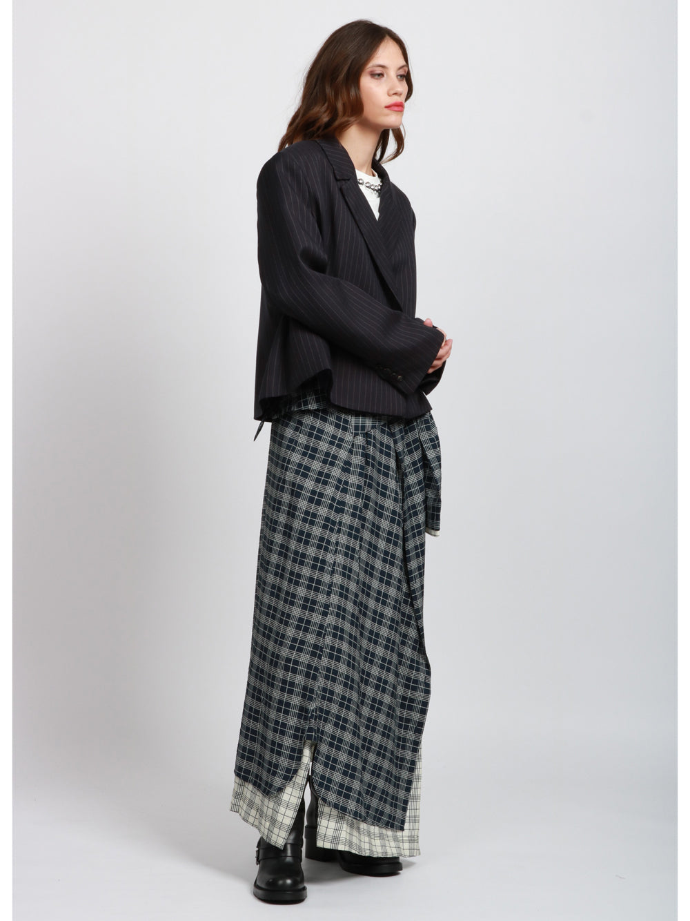 ESSENTIEL ANTWERP Giacca Itzel Spencer Doppiopetto Gessata Blu e Bianca Blu/bianco