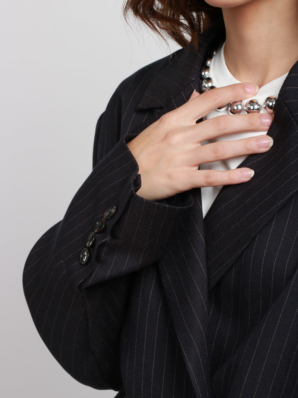 ESSENTIEL ANTWERP Giacca Itzel Spencer Doppiopetto Gessata Blu e Bianca Blu/bianco